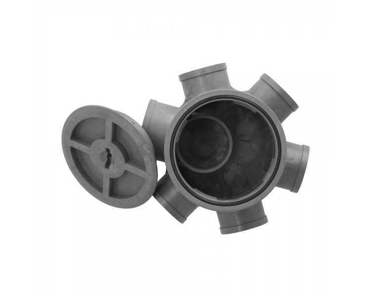 Bote Sifónico PVC Tuberias Ø 110 mm. Salidas Ø 50 y 40 mm. Altura 90 mm.