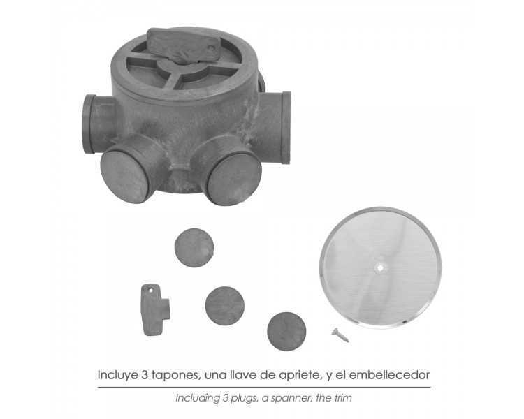 Bote Sifónico PVC Tuberias Ø 110 mm. Salidas Ø 50 y 40 mm. Altura 90 mm.