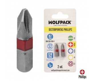Puntas Largas Destornillador Phillips Nº 2 (2 Piezas). Acero S2 al Cromo Vanadio. Puntas Hexagonales, Destorpuntas,