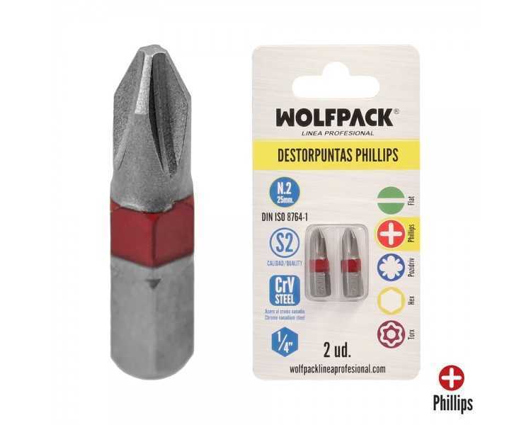 Puntas Largas Destornillador Phillips Nº 2 (2 Piezas). Acero S2 al Cromo Vanadio. Puntas Hexagonales, Destorpuntas,