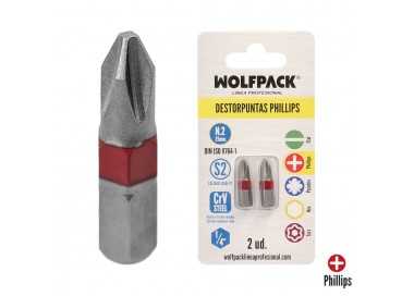Puntas Largas Destornillador Phillips Nº 2 (2 Piezas). Acero S2 al Cromo Vanadio. Puntas Hexagonales, Destorpuntas,