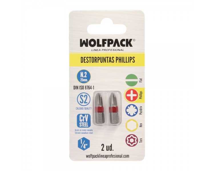 Puntas Largas Destornillador Phillips Nº 2 (2 Piezas). Acero S2 al Cromo Vanadio. Puntas Hexagonales, Destorpuntas,