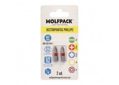 Puntas Largas Destornillador Phillips Nº 2 (2 Piezas). Acero S2 al Cromo Vanadio. Puntas Hexagonales, Destorpuntas,