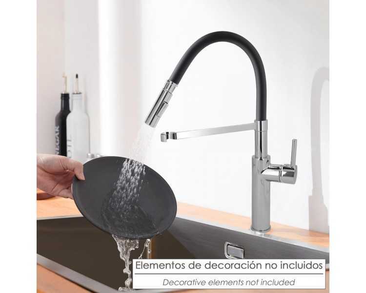 Monomando Fregadero Flexible Con Soporte Grifo Flexible Chorro Aireado, Chorro Rociado. Grifo Cocina, Grifo Alto,Grifo Fregadero