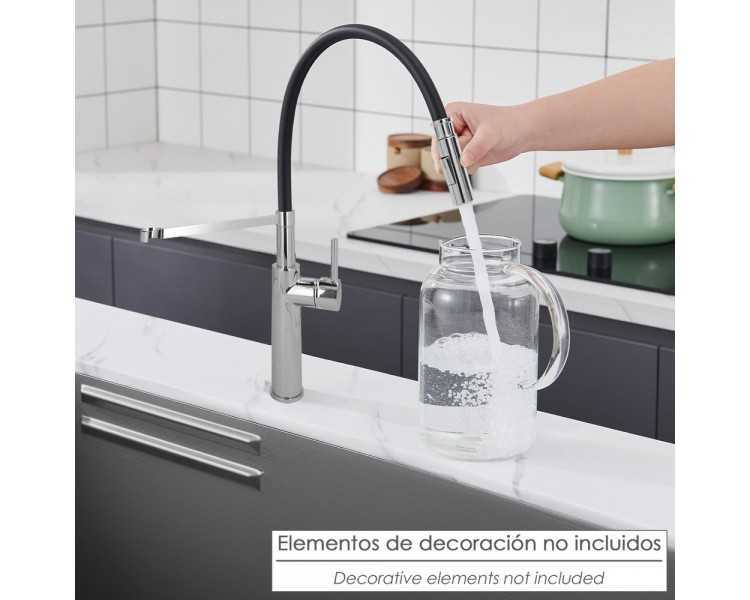 Monomando Fregadero Flexible Con Soporte Grifo Flexible Chorro Aireado, Chorro Rociado. Grifo Cocina, Grifo Alto,Grifo Fregadero