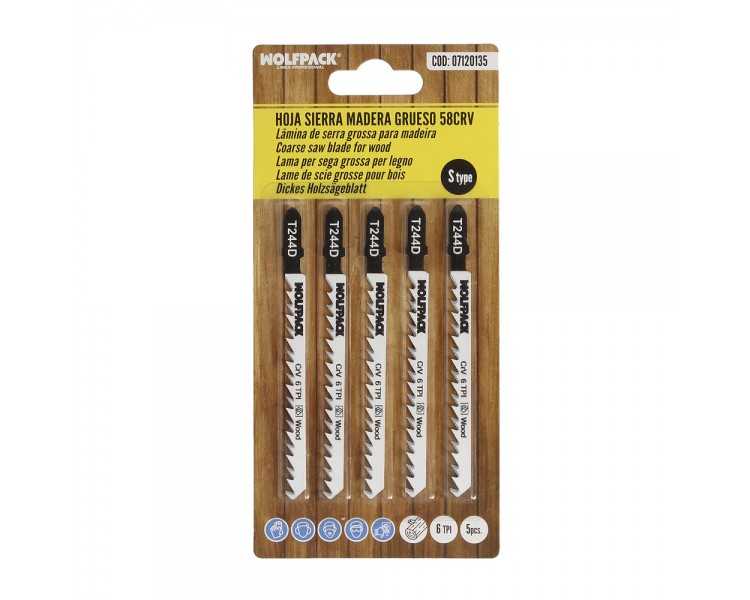 Hojas Sierra Calar Para Madera Corte Grueso 5 Piezas. Hoja Cromo Vanadio 58. Vastago T Universal