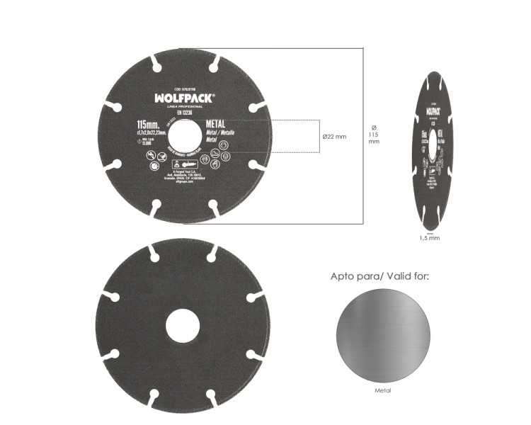 Disco Corte Metales Universal  Ø 115 x 1,7 mm. Filo de Diamante Disco Corte Acero, Chapa, Hierro, Aluminio