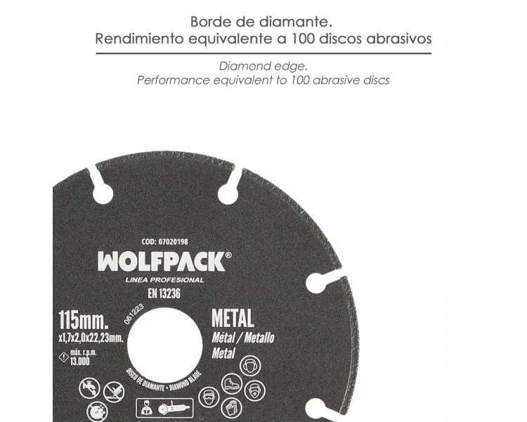 Disco Corte Metales Universal  Ø 115 x 1,7 mm. Filo de Diamante Disco Corte Acero, Chapa, Hierro, Aluminio