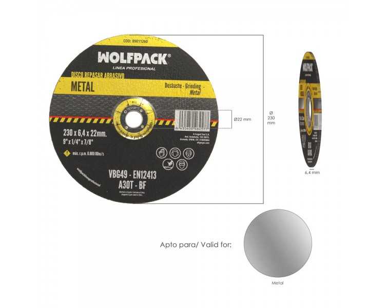 Disco Repasar Abrasivo Ø 230 x Ø 22 mm. Espesor 6,4 mm. Disco Radial / Amoladora Universal Compatible Con Todas Las Amoladoras