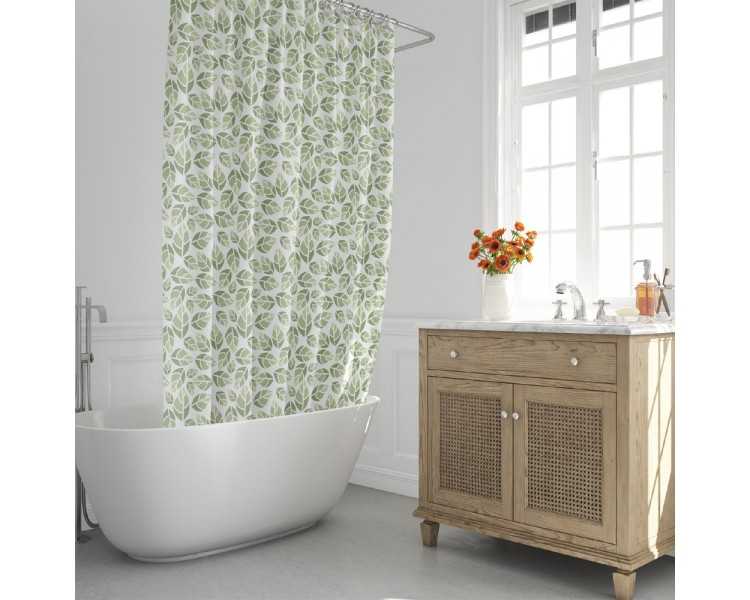 Cortina Ducha Hojas Verdes 180x200 cm. Impermeable