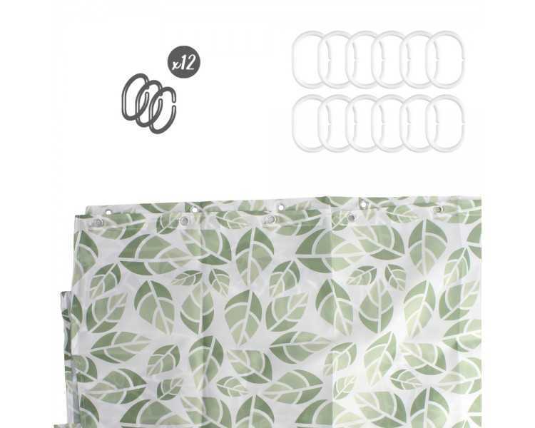 Cortina Ducha Hojas Verdes 180x200 cm. Impermeable