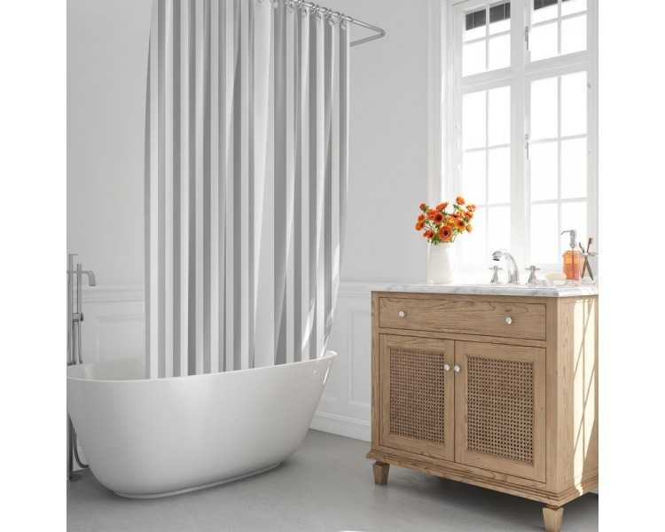 Cortina Ducha Rayas Blancas 180x200 cm. Impermeable