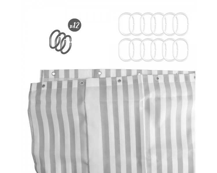 Cortina Ducha Rayas Blancas 180x200 cm. Impermeable