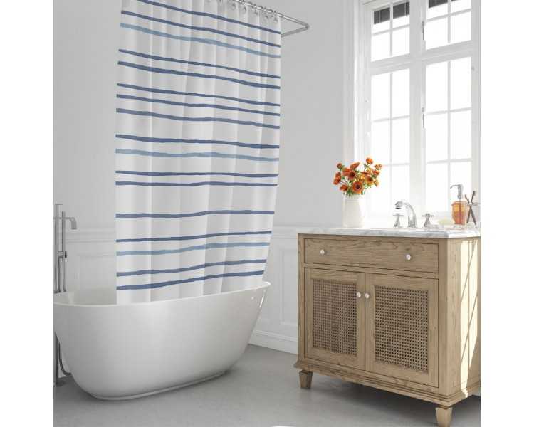 Cortina Ducha Rayas Azules 180x200 cm. Impermeable