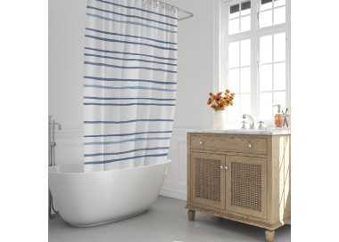 Cortina Ducha Rayas Azules 180x200 cm. Impermeable