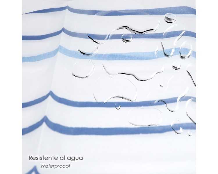 Cortina Ducha Rayas Azules 180x200 cm. Impermeable