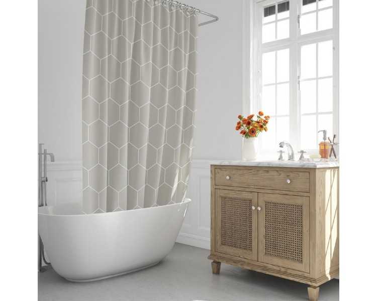 Cortina Ducha Formas Geometricas Beige 180x200 cm. Impermeable