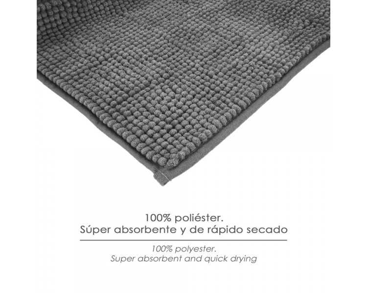Alfombra Baño Poliéster Chenilla 50x80 cm. Gris.