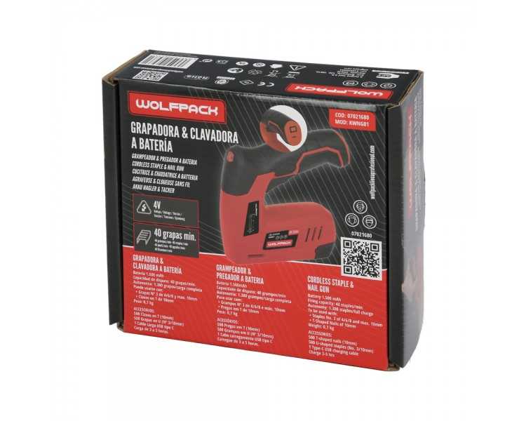 Clavadora Grapadora  Recargable, Pistola Grapas y Clavos, Clavadora a Bateria, 1.500 mAh, 40 Grapas Minuto Con Grapas y Clavos