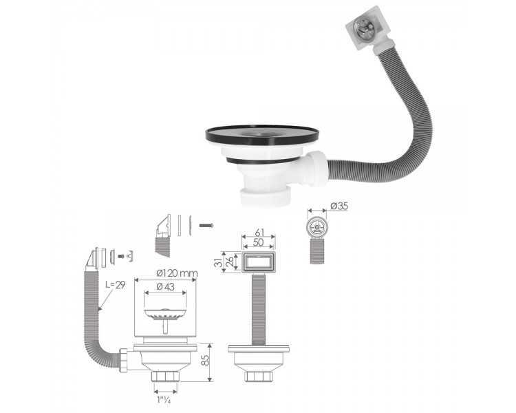 Valvula Fregadero  Ø 115 Mm. 1 1/2"  Altura 40 mm. Con Rebosadero
