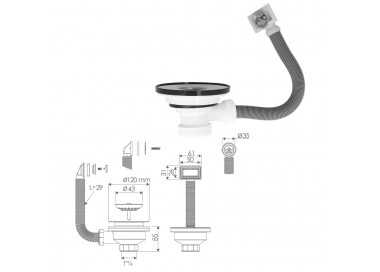 Valvula Fregadero  Ø 115 Mm. 1 1/2"  Altura 40 mm. Con Rebosadero