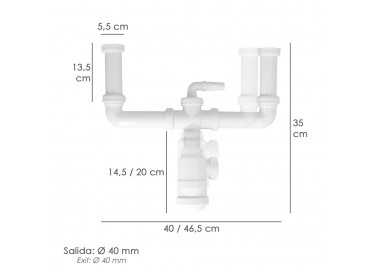 Sifon Doble Extensible Con Doble Evacuación. Salida 1 1/2" Salida Ø 40 mm.