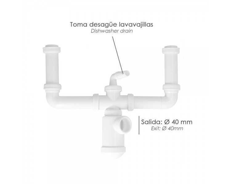 Sifon Doble Extensible Con Doble Evacuación. Salida 1 1/2" Salida Ø 40 mm.