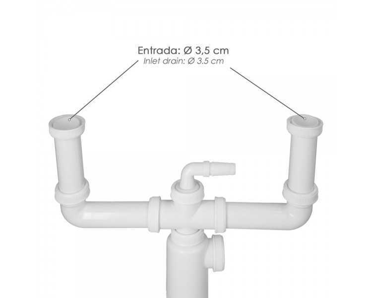 Sifon Doble Extensible Con Doble Evacuación. Salida 1 1/2" Salida Ø 40 mm.