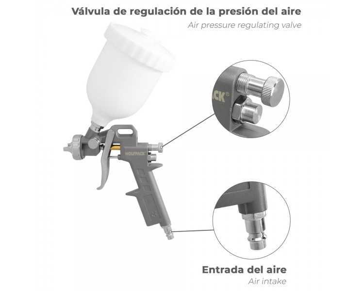 Pistola Pintar Neumática Boquilla De 1,5 mm. Con Depósito Superior 0,6 Litros y  Adaptador Rapido