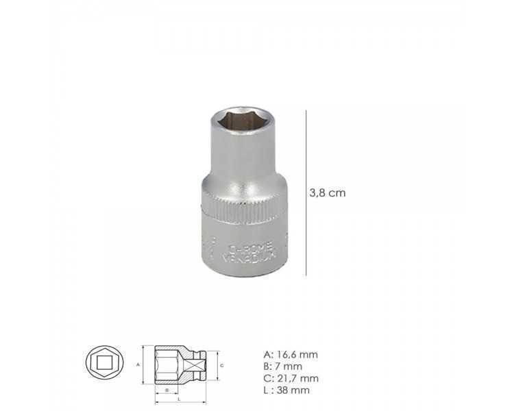 Llave Vaso 1/2" Hexagonal 11 mm. Perfil de 6 caras. Acero Cromo Vanadio, Aristas Redondas