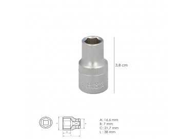 Llave Vaso 1/2" Hexagonal 11 mm. Perfil de 6 caras. Acero Cromo Vanadio, Aristas Redondas