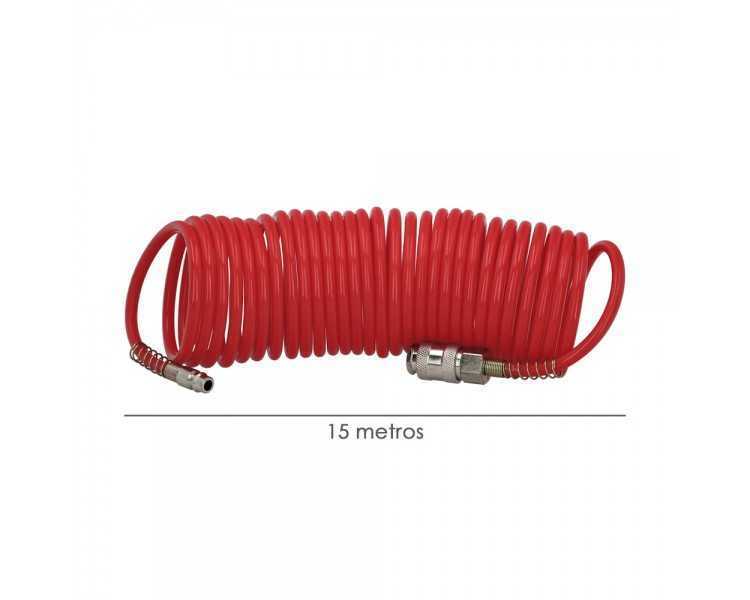Manguera Espiral Aire Comprimido  15 Metros Adaptador Rápido.
