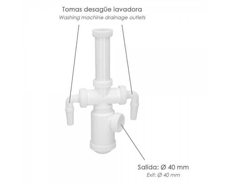 Sifon Botella Extensible 1 1/2"  Salida Ø 40mm  2 Tomas Lavadora