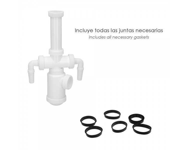 Sifon Botella Extensible 1 1/2"  Salida Ø 40mm  2 Tomas Lavadora