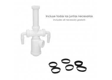 Sifon Botella Extensible 1 1/2"  Salida Ø 40mm  2 Tomas Lavadora