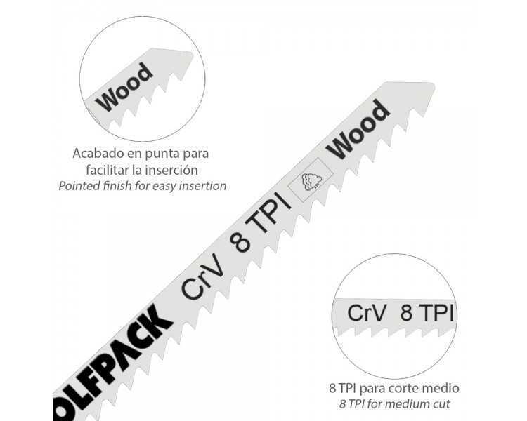 Hojas Sierra Calar Para Madera Corte Medio 5 Piezas. Hoja Cromo Vanadio 58. Vastago T Universal