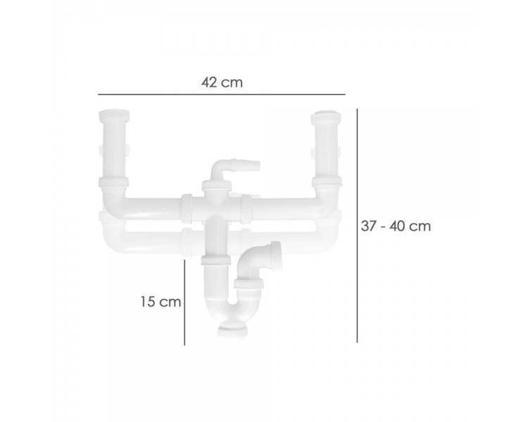 Sifon Doble Extensible Con Dos Evacuaciones  1 1/2" Salida De Ø 40 Mm