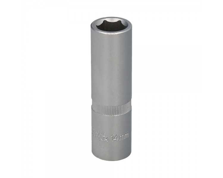 Llave Vaso 1/2" Hexagonal Larga 14 mm. Perfil de 6 caras. Acero Cromo Vanadio, Aristas Redondas