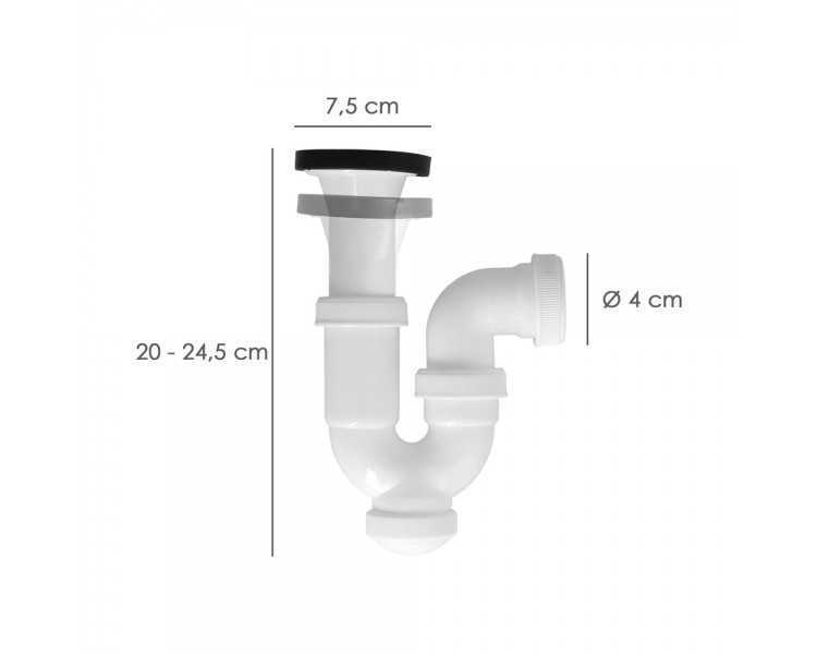Sifon Curvo Extensible Con Valvula y Tapon 1 1/2" Ø 40 Mm