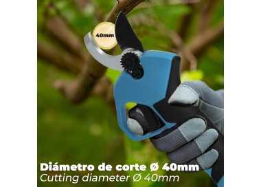 Tijeras Podar A Bateria 21 Volt. Con 2 Baterias 2 A/h Mango Engomado, Ø Corte 40 mm.Con Maletín