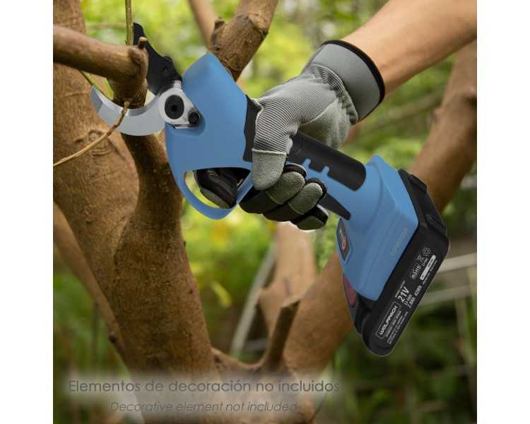 Tijeras Podar A Bateria 21 Volt. Con 2 Baterias 2 A/h Mango Engomado, Ø Corte 40 mm.Con Maletín