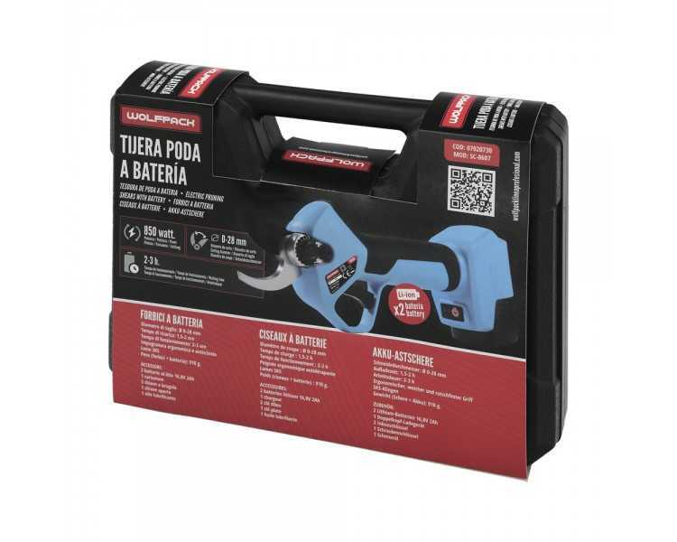 Tijeras Podar A Bateria 16,8 Volt. Con 2 Baterias 2 A/h. Mango Engomado, Ø Corte 40 mm. Con Maletín