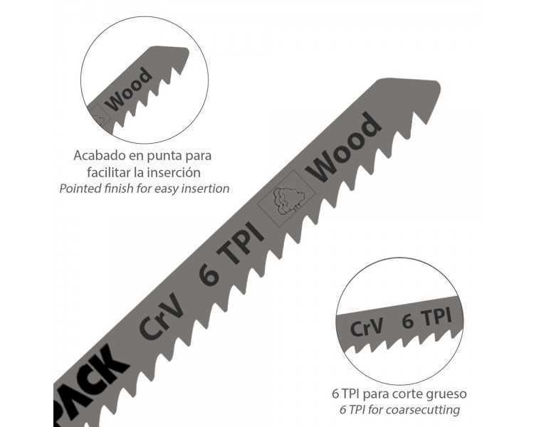 Hojas Sierra Calar Para Contrachapado Corte Grueso 5 Piezas. Hoja Cromo Vanadio 58. Vastago T Universal