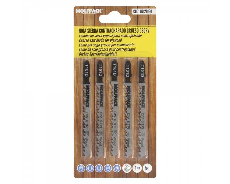 Hojas Sierra Calar Para Contrachapado Corte Grueso 5 Piezas. Hoja Cromo Vanadio 58. Vastago T Universal
