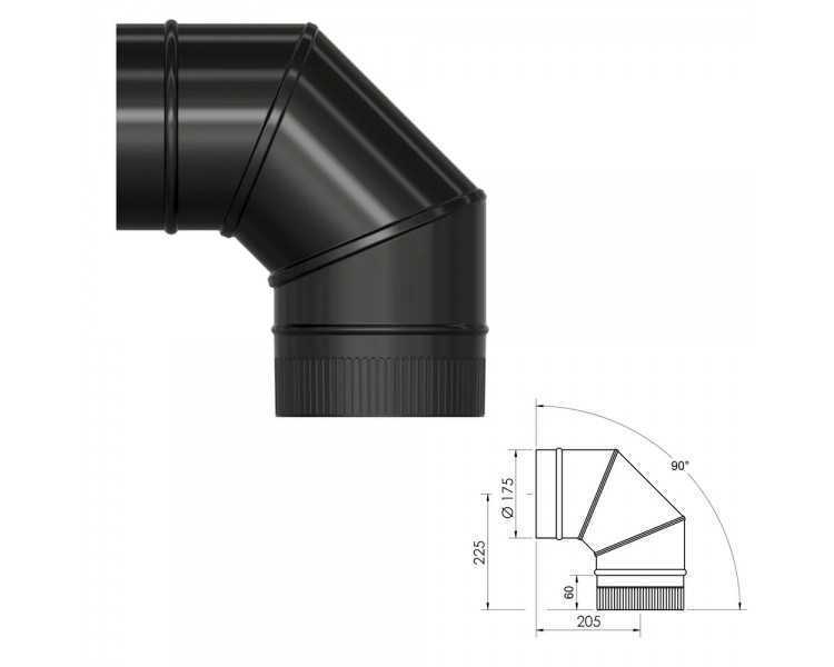 Codo Estufa Liso Vitrificado Negro Ø 175 mm. 90°