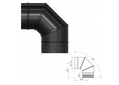 Codo Estufa Liso Vitrificado Negro Ø 175 mm. 90°