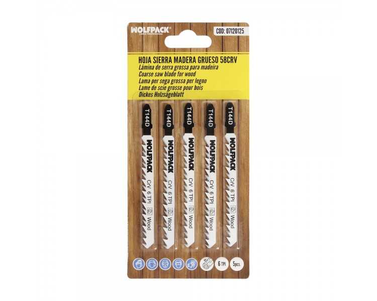 Hoja Sierra Calar Para Madera Corte Grueso 5 Piezas. Hoja Cromo Vanadio 58. Vastago T Universal.