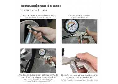 Pistola Para Inflado De Neumáticos Con Manometro, Inflador de Neumaticos, Pistola Aire Comprimido Neumaticos, Pistola Compresor