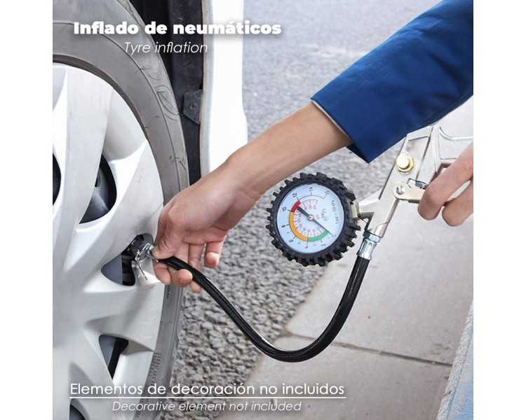 Pistola Para Inflado De Neumáticos Con Manometro, Inflador de Neumaticos, Pistola Aire Comprimido Neumaticos, Pistola Compresor