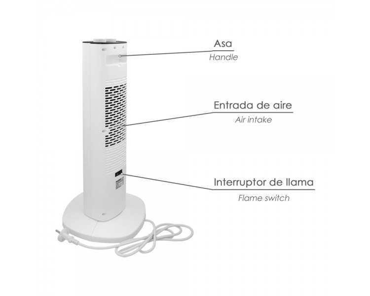 Calefactor Ceramico PTC Torre Efecto Llama 2000 Watt. Oscilante. Termoventilador Electrico
